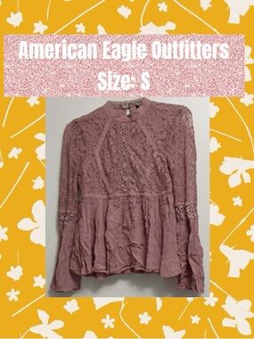 American Eagle Outfitters Dusty Rose Lace Peplum Blouse